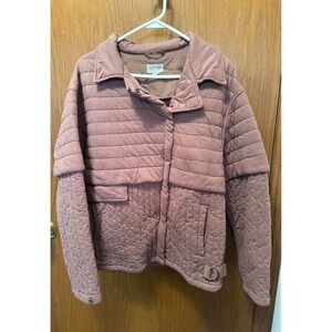 Bernie Bernardo Quilted Puffer Jacket Dusty‎ Rose Button Front Collar Size M